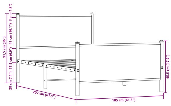 Metalni okvir kreveta bez madraca boja hrasta 100x200 cm - Smeđa / 100 x 200 cm