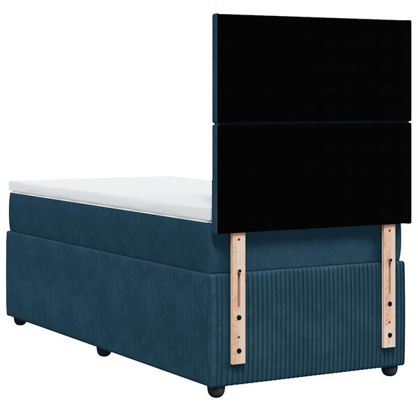 Box spring krevet s madracem tamnoplavi 90x200 cm baršunasti - Plava / 90 x 200 cm