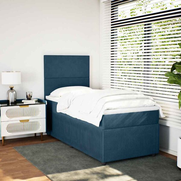 Box spring krevet s madracem tamnoplavi 90x200 cm baršunasti - Plava / 90 x 200 cm