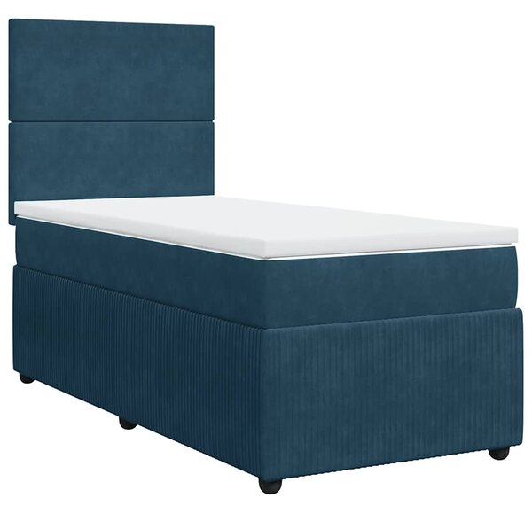 Box spring krevet s madracem tamnoplavi 90x200 cm baršunasti - Plava / 90 x 200 cm