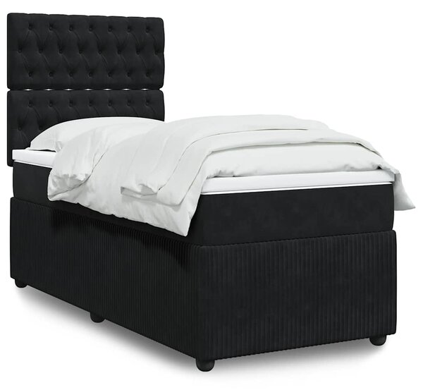 Box spring krevet s madracem crni 100x200 cm baršunasti - Crna / 100 x 200 cm