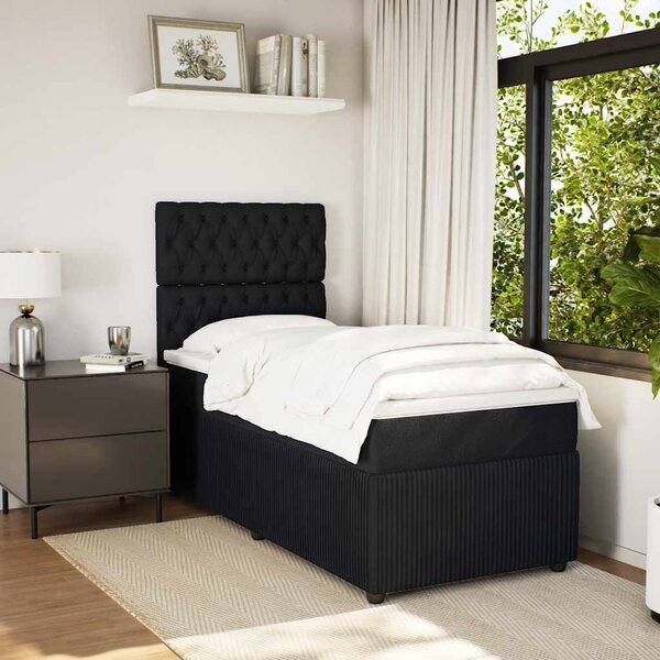 Box spring krevet s madracem crni 100x200 cm baršunasti - Crna / 100 x 200 cm