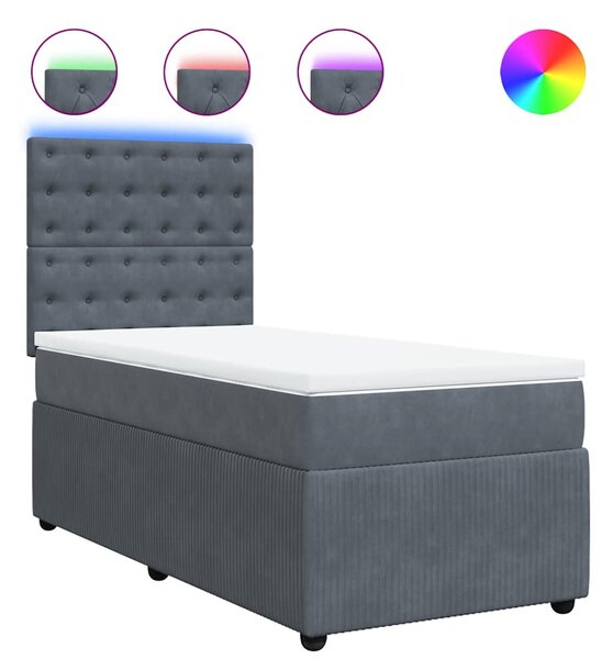 Box spring krevet s madracem tamnosivi 90x200 cm baršunasti - Siva / 90 x 200 cm