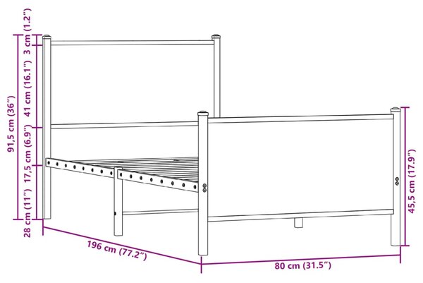Metalni okvir kreveta bez madraca boja hrasta 75x190 cm - Smeđa / 75 x 190 cm