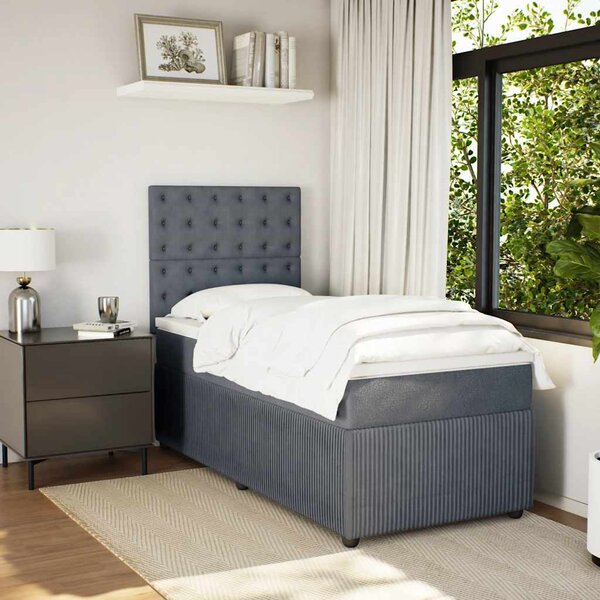 Box spring krevet s madracem tamnosivi 90x200 cm baršunasti - Siva / 90 x 200 cm