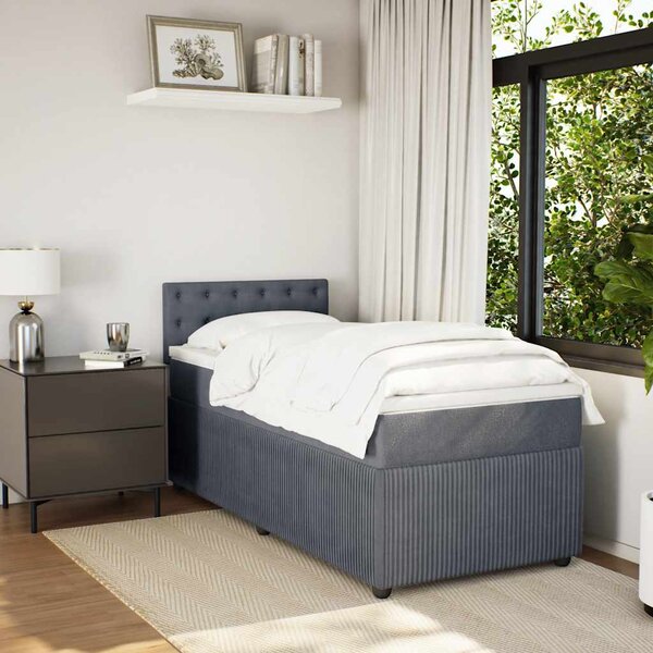Box spring krevet s madracem tamnosivi 90x190 cm baršunasti - Siva / 90 x 190 cm