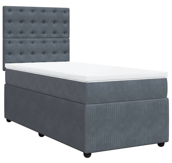 Box spring krevet s madracem tamnosivi 90x200 cm baršunasti - Siva / 90 x 200 cm