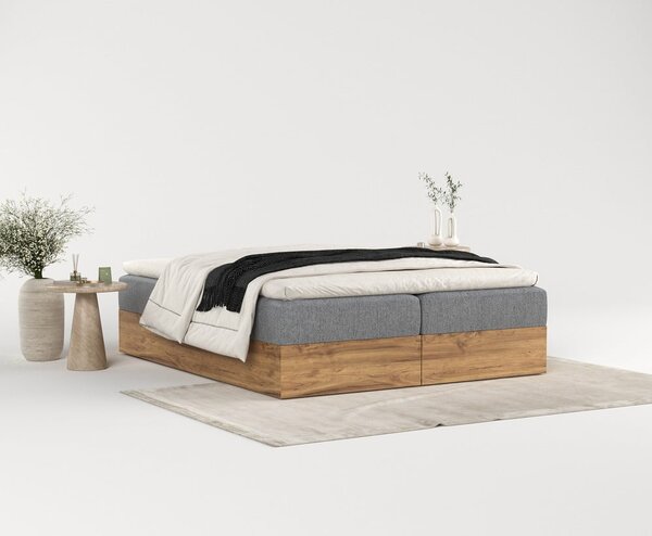Sivi/u prirodnoj boji boxspring krevet s prostorom za pohranu 140x200 cm Faro – Maison de Rêve