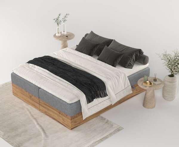 Sivi/u prirodnoj boji boxspring krevet s prostorom za pohranu 140x200 cm Faro – Maison de Rêve