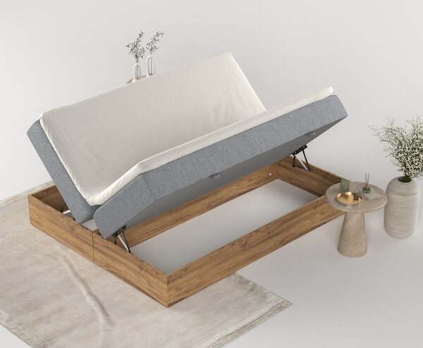 Sivi/u prirodnoj boji boxspring krevet s prostorom za pohranu 140x200 cm Faro – Maison de Rêve