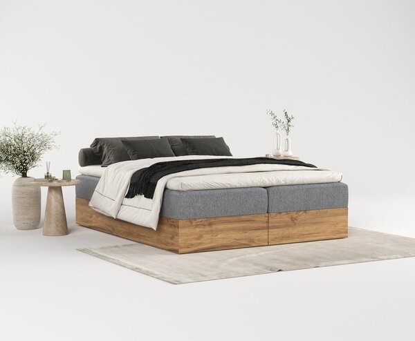 Sivi/u prirodnoj boji boxspring krevet s prostorom za pohranu 140x200 cm Faro – Maison de Rêve
