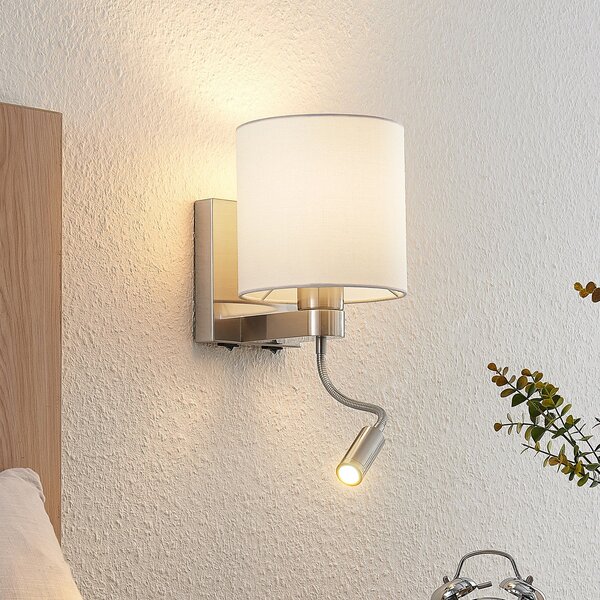 Lucande zidna lampa Brinja, 45 cm, okretna, svjetlo za čitanje, E27, Metalik, Dnevni boravak/blagovaonica, Tkanina / tekstil, Svjetlo za čitanje