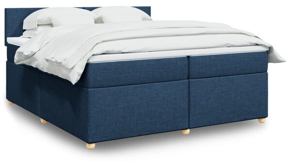 Krevet s oprugama i madracem plavi 200 x 200 cm od tkanine - Plava / 200 x 200 cm
