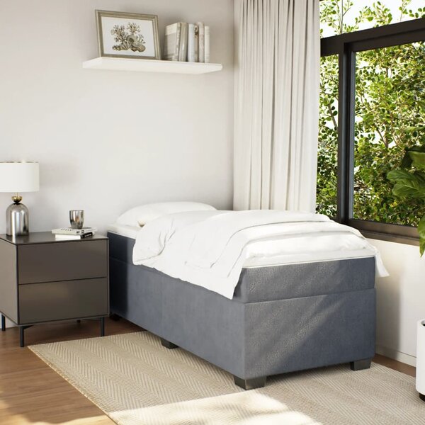 Box spring krevet s madracem tamnosivi 100x200 cm baršunasti - Siva / 100 x 200 cm