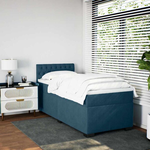 Box spring krevet s madracem tamnoplavi 90x190 cm baršunasti - Plava / 90 x 190 cm