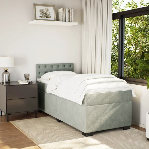 Box spring krevet s madracem svjetlosivi 100x200 cm baršunasti - Siva / 100 x 200 cm