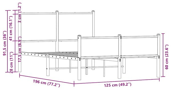 Metalni okvir kreveta bez madraca boja hrasta 120x190 cm - Smeđa / 120 x 190 cm