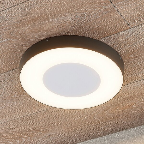 Lucande LED vanjska stropna svjetiljka Sora, okrugla, sa senzorom, IP54, Sivo, Metal