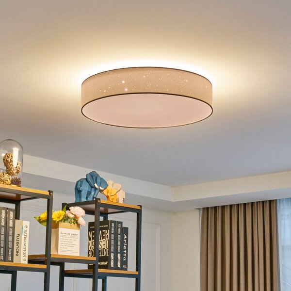 Lindby LED stropna svjetiljka Ellamina, Ø 60 cm, bijela, tekstil, prigušiva, Bijela, Dnevni boravak/blagovaonica, Tkanina / tekstil