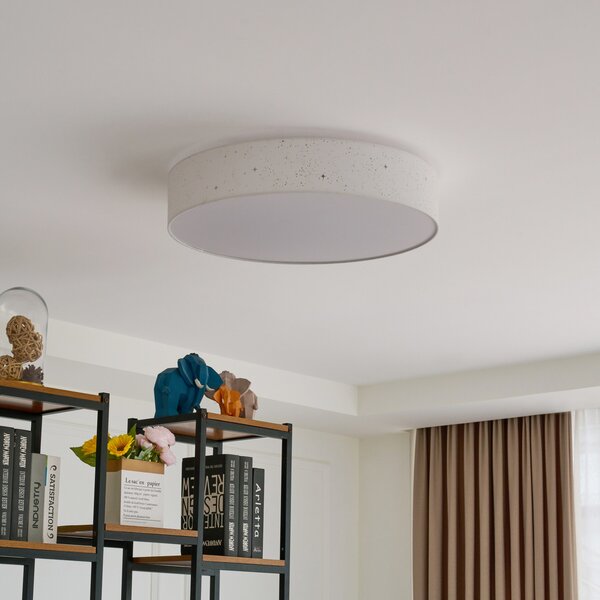 Lindby LED stropna svjetiljka Ellamina, Ø 60 cm, bijela, tekstil, prigušiva, Bijela, Dnevni boravak/blagovaonica, Tkanina / tekstil
