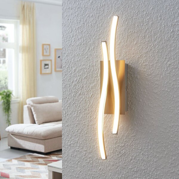 Lindby LED zidna svjetiljka Safia, 45 cm, boja nikla, metal, Metalik, Dnevni boravak/blagovaonica, Aluminij