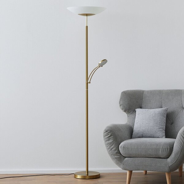 Paul Neuhaus LED podna lampa Alfred, u boji mesinga, prigušiva, prigušiva, Zlato / mjed, Dnevni boravak/blagovaonica, Metal, Svjetlo za čitanje