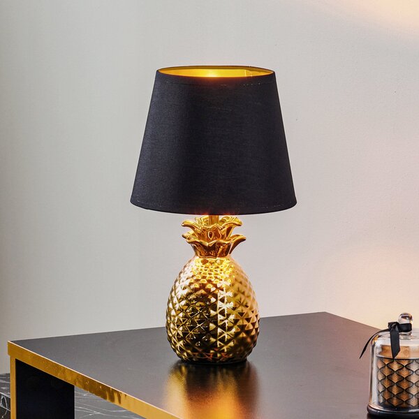 Reality Leuchten Elegantna keramička stolna lampa Ananas u zlatno-crnoj boji, Zlato / mjed, Dnevni boravak/blagovaonica, Keramika