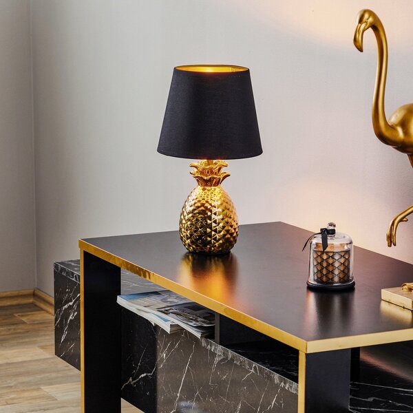 Reality Leuchten Elegantna keramička stolna lampa Ananas u zlatno-crnoj boji, Zlato / mjed, Dnevni boravak/blagovaonica, Keramika