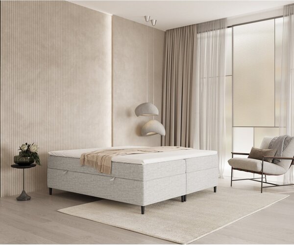 Svijetlo sivi boxspring krevet s prostorom za pohranu 200x200 cm Araya – Maison de Rêve