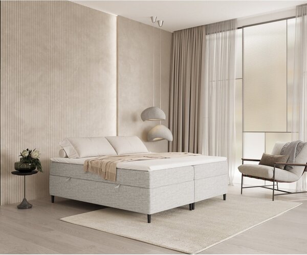 Svijetlo sivi boxspring krevet s prostorom za pohranu 200x200 cm Araya – Maison de Rêve