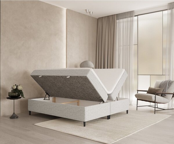 Svijetlo sivi boxspring krevet s prostorom za pohranu 200x200 cm Araya – Maison de Rêve