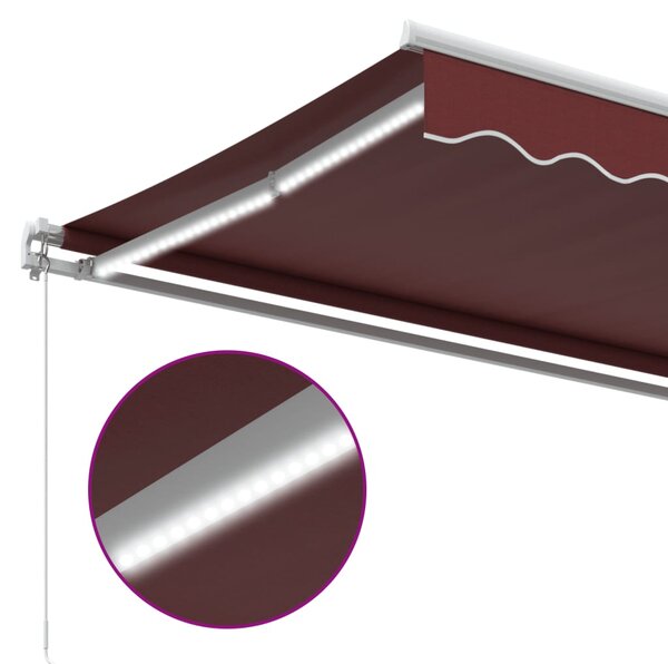 Tenda na ručno uvlačenje s LED bordo 600 x 350 cm - Crvena / 600 x 350 cm