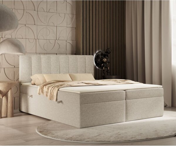 Bež boxspring krevet s prostorom za pohranu 180x200 cm Novento – Maison de Rêve