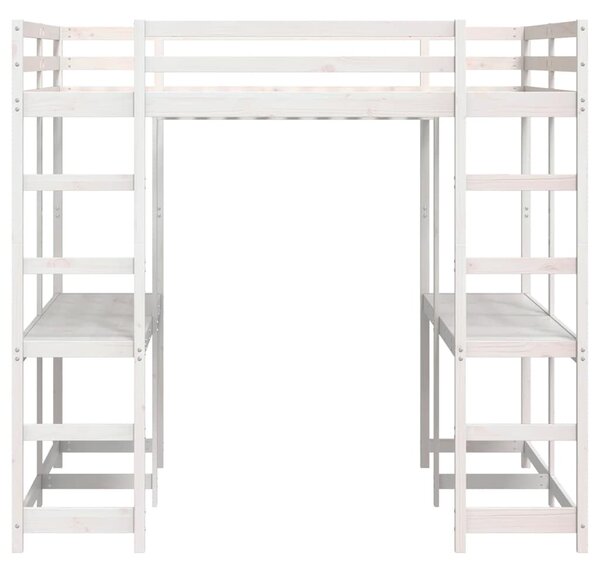 Krevet na kat sa stolom i ljestvama bijeli 160x200 cm borovina - Bijela / 160 x 200 cm