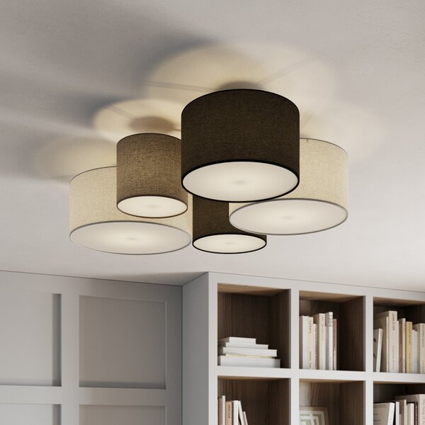 Trio Lighting Hotelsko stropno svjetlo s pet tekstilnih sjenila, prigušiva, Dnevni boravak/blagovaonica, Tkanina / tekstil
