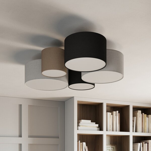 Trio Lighting Hotelsko stropno svjetlo s pet tekstilnih sjenila, prigušiva, Dnevni boravak/blagovaonica, Tkanina / tekstil