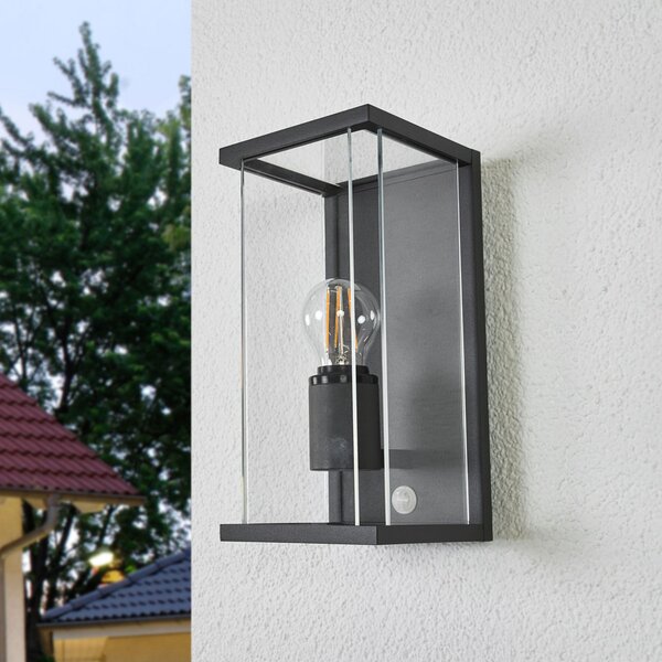 Lucande vanjska zidna svjetiljka Annalea, 29cm, 1 žarulja, IP54, senzor, Crno, Metal