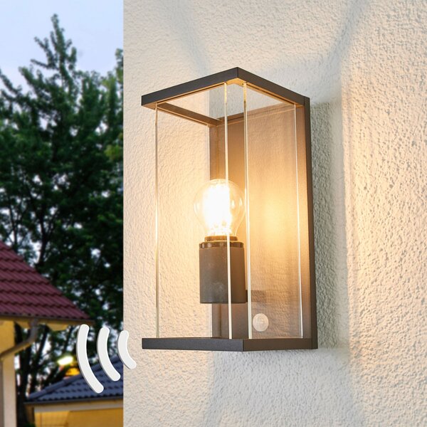 Lucande vanjska zidna svjetiljka Annalea, 29cm, 1 žarulja, IP54, senzor, Crno, Metal