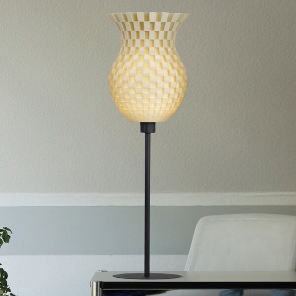 Stolna lampa pletena, ljevkastog oblika, krem-bijela