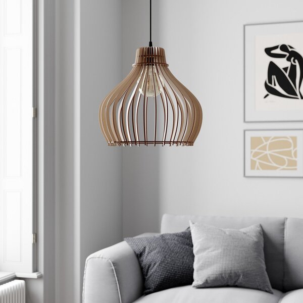 TEMAR LIGHTING Viseće svjetlo na bačvu, jedna žarulja, Ø 38 cm, prigušiva, Drvo, Dnevni boravak/blagovaonica, Drvo