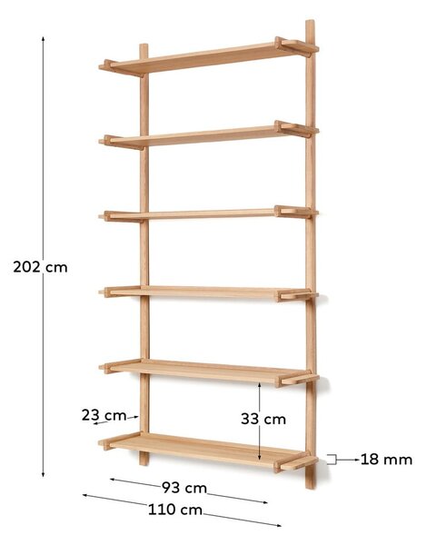 Modularni sustav polica od punog hrasta u prirodnoj boji 110x202 cm Sitra – Kave Home