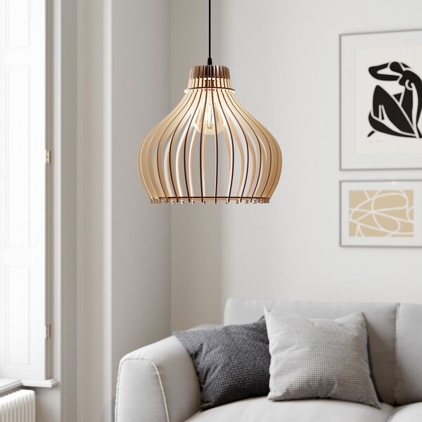 TEMAR LIGHTING Viseće svjetlo na bačvu, jedna žarulja, Ø 38 cm, prigušiva, Drvo, Dnevni boravak/blagovaonica, Drvo