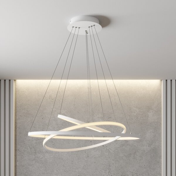 Lucande LED viseća svjetiljka Ezana, bijela, metalna, Ø 80 cm, prigušiva, Bijela, Dnevni boravak/blagovaonica, Metal