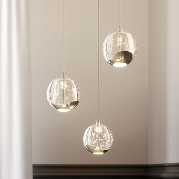 Lucande LED visilica Hayley, Ø 25 cm, 3 žarulje, krom, staklo, Providna, Dnevni boravak/blagovaonica, Staklo