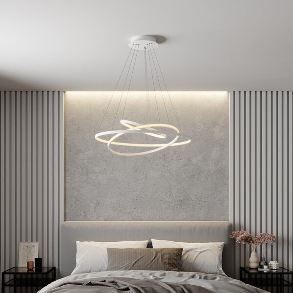 Lucande LED viseća svjetiljka Ezana, bijela, metalna, Ø 80 cm, prigušiva, Bijela, Dnevni boravak/blagovaonica, Metal