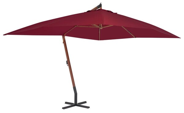 Konzolni vrtni suncobran s drvenim stupom 400 x 300 cm bordo - Crvena / N/A