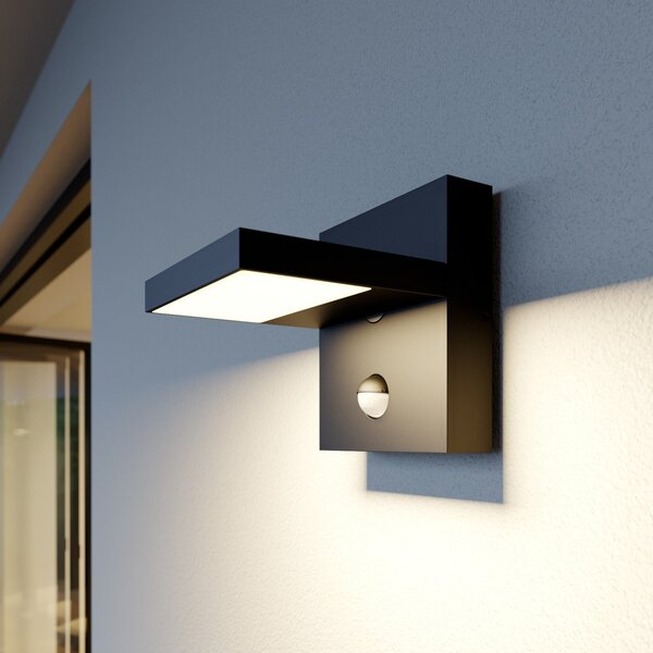 Lucande Silvan vanjska zidna LED svjetiljka, antracit, senzor, IP54, Crno, Aluminij, Zidni kvadrat
