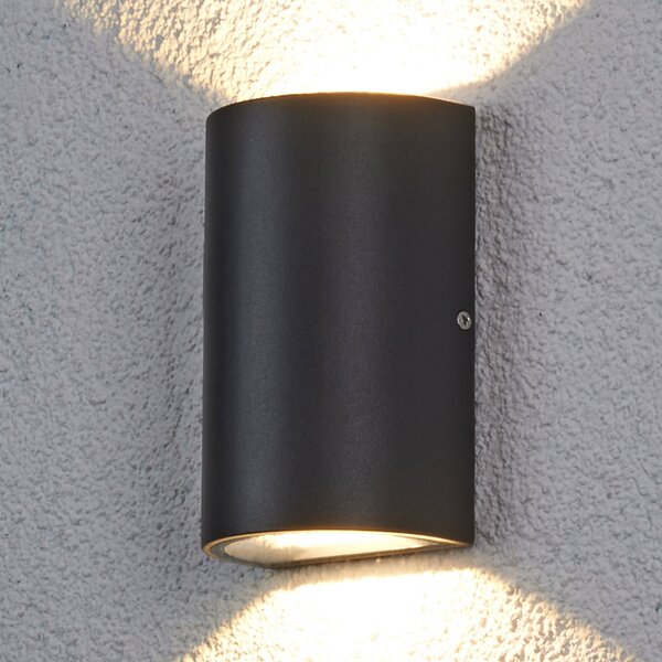 Lucande LED vanjska zidna svjetiljka Jale, 16 cm, antracit, aluminij, Crno, Metal, Zidna utičnica iznad/dolje