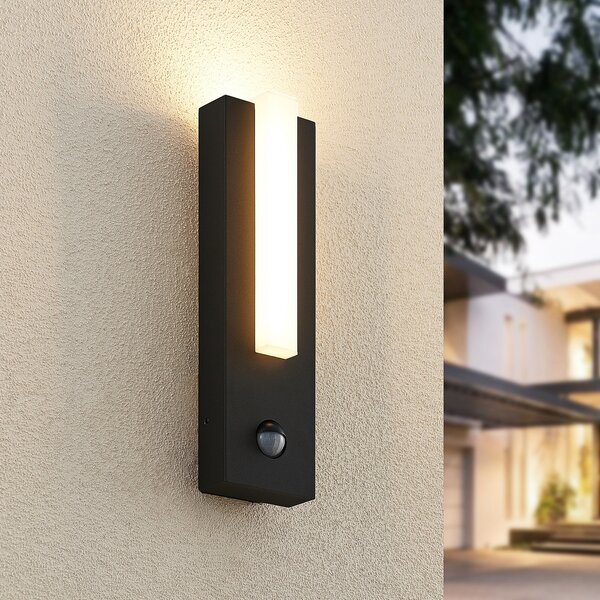 Lucande LED vanjska zidna svjetiljka Virgalia, detektor pokreta, IP54, Crno, Aluminij