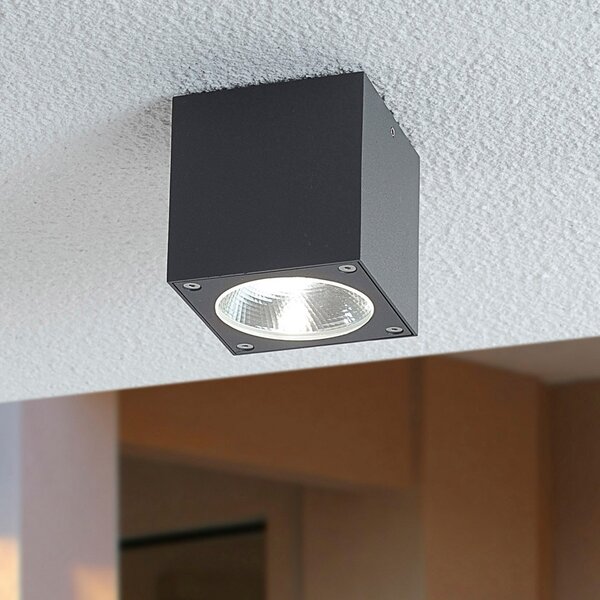 Lucande LED vanjska stropna svjetiljka Cordy u obliku kocke, Crno, Metal